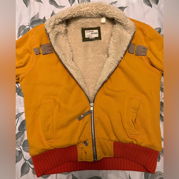 Designer ENERGIE Men's Diesel Big Stitched Logo Shearling Bomber Jacket XL RETRO - Picture 6 of 8